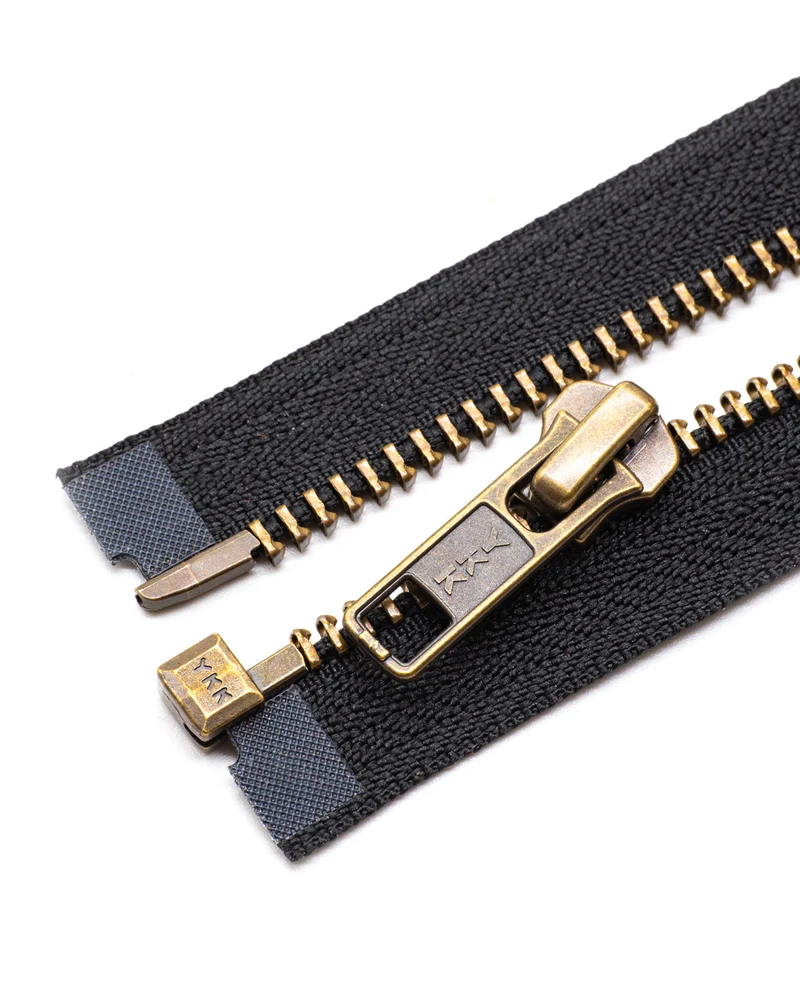 YKK Metal | Complete, separating zipper with single slider | Antique Brass | Size 5