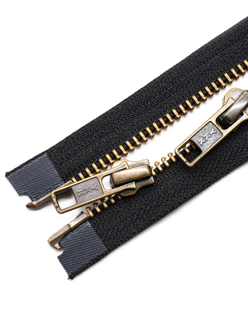 YKK Metal | Complete, 2 way open-end zipper with double sliders | Antique Brass | Size 5