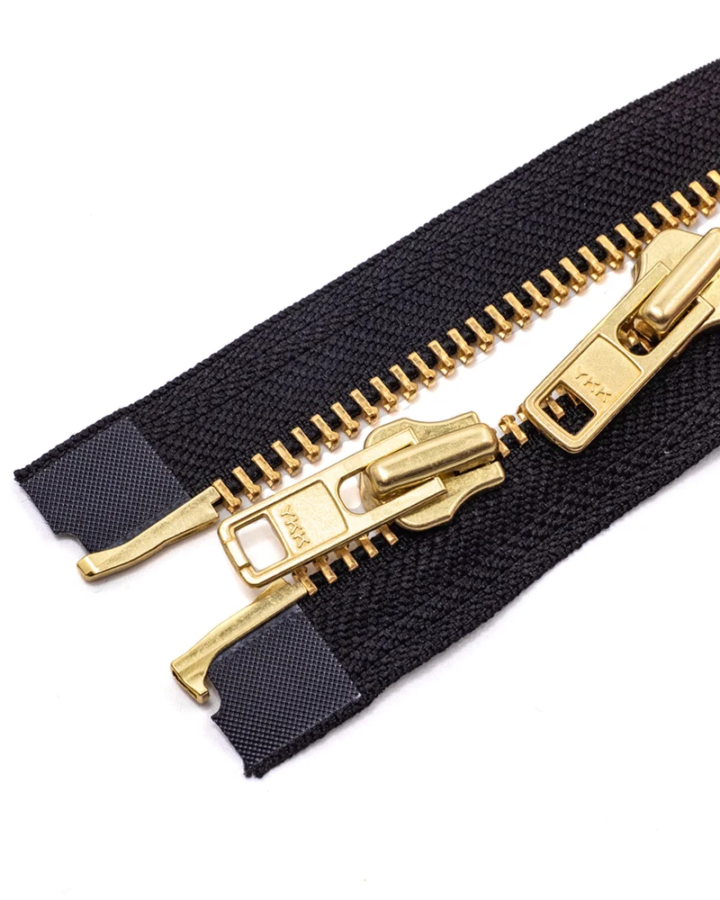 YKK Metal | Complete, 2 way open-end zipper with double sliders | Gold | Size 8