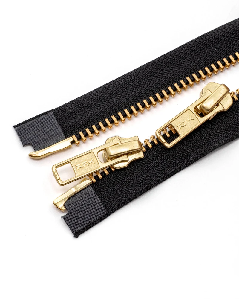 YKK Metal | Complete, 2 way open-end zipper with double sliders | Gold | Size 5