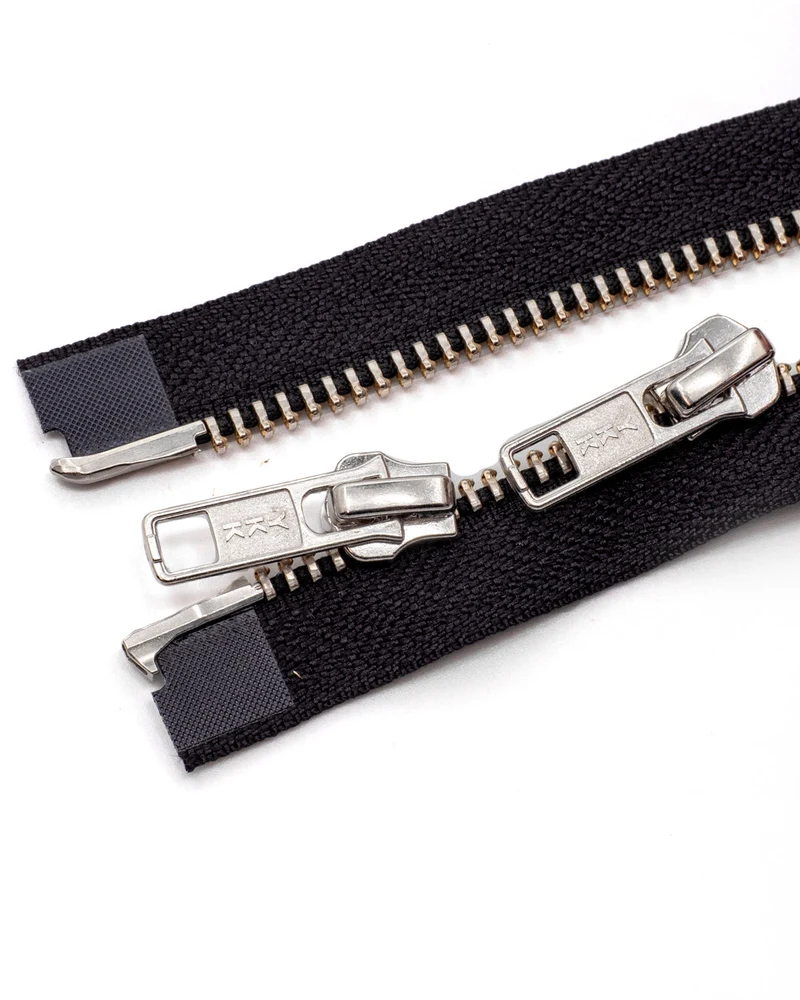 YKK Metal | Complete, 2 way open-end zipper with double sliders | Silver | Size 5