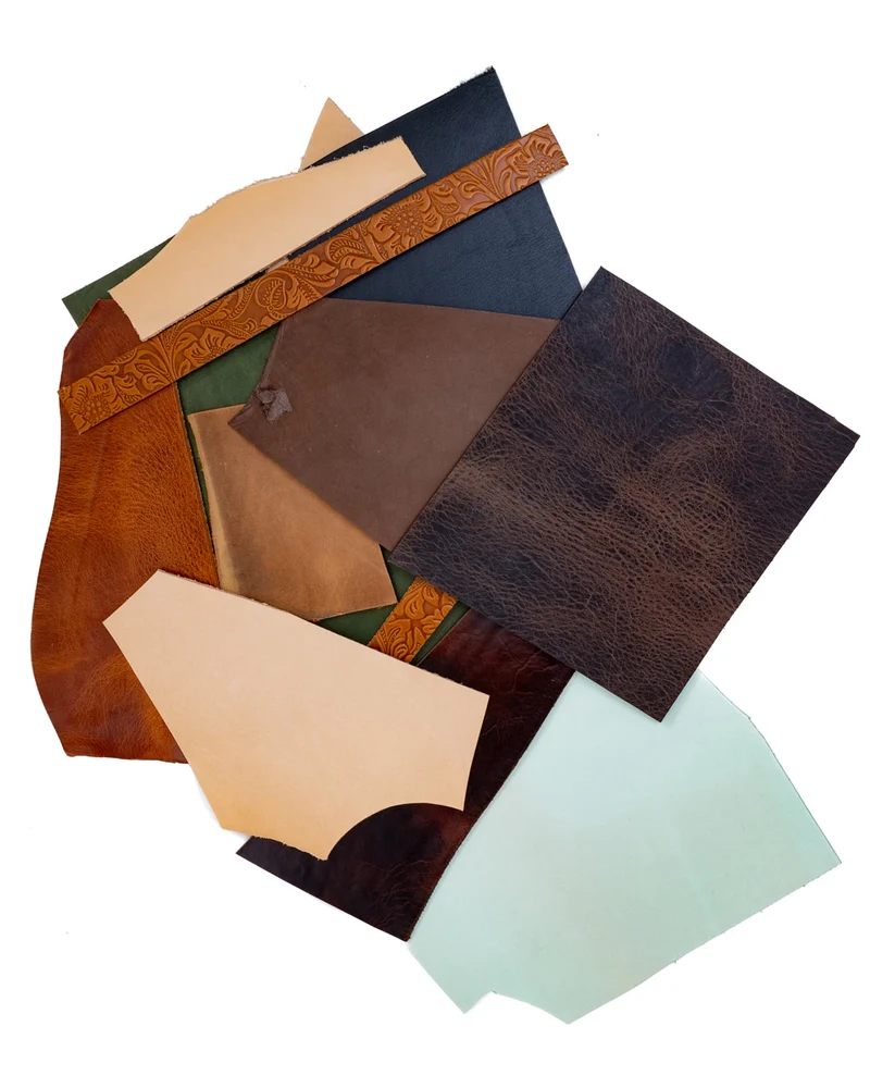 Package of Vegetable-Tanned Leather Scraps - Assorted Colors and Finishes