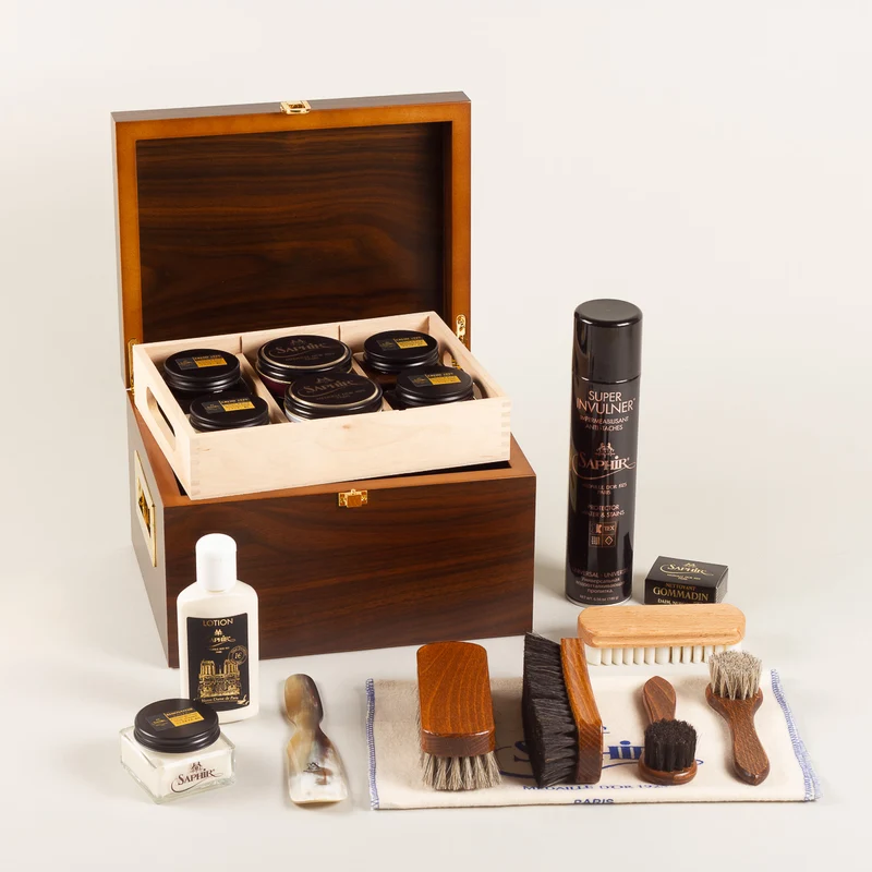 Schoenpoetskist Saphir Deluxe+ - walnoot