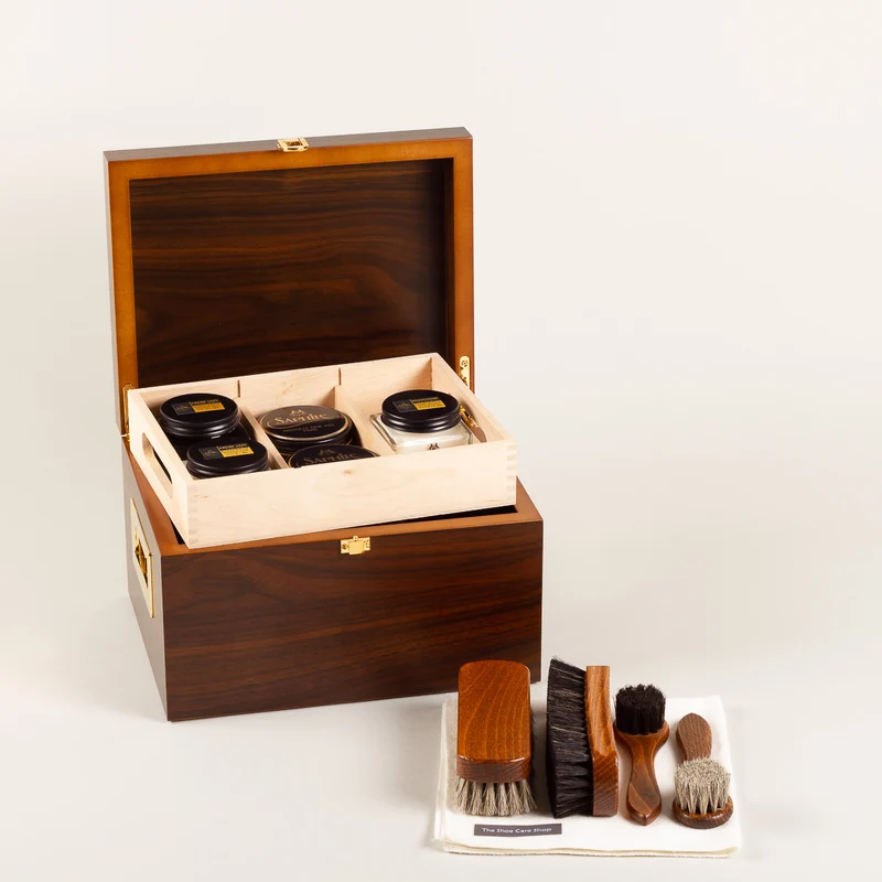 Schoenpoetskist Saphir Deluxe - walnoot
