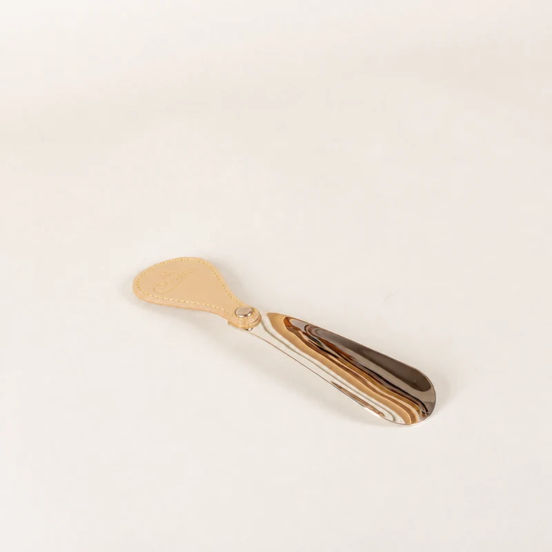 Vegetable tanned leather and metal shoe horn