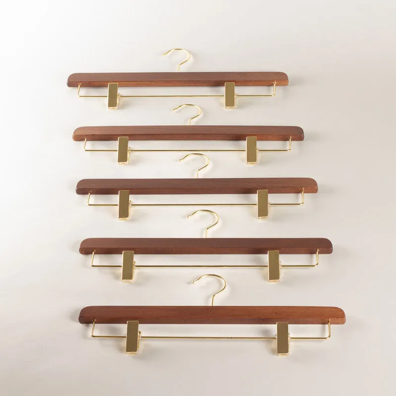 Trouser bar hanger set of 5 - Walnut with clips