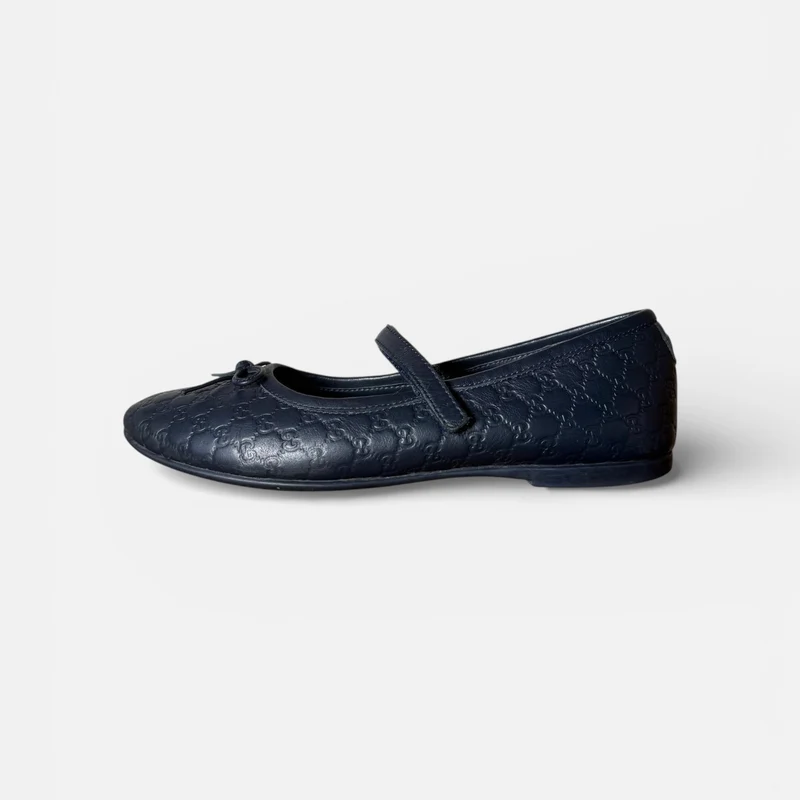 Kids Gucci GG Embossed Ballet Pumps | Navy Blue | EU 33 (UK 1)