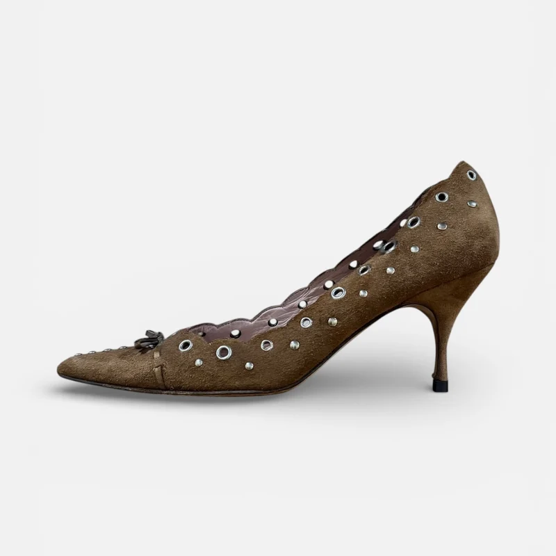 Prada Vintage Grommet Heels | Brown Suede | EU 39 (UK 6)