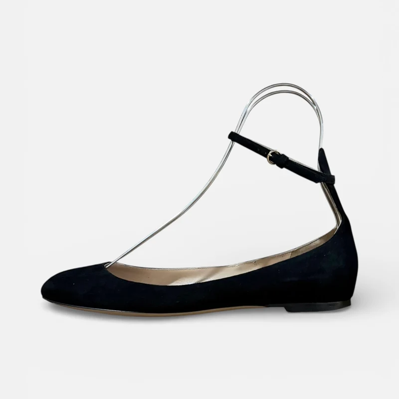 Valentino Ankle Strap Ballet flats | Black Suede| EU 37.5 (UK 4.5)