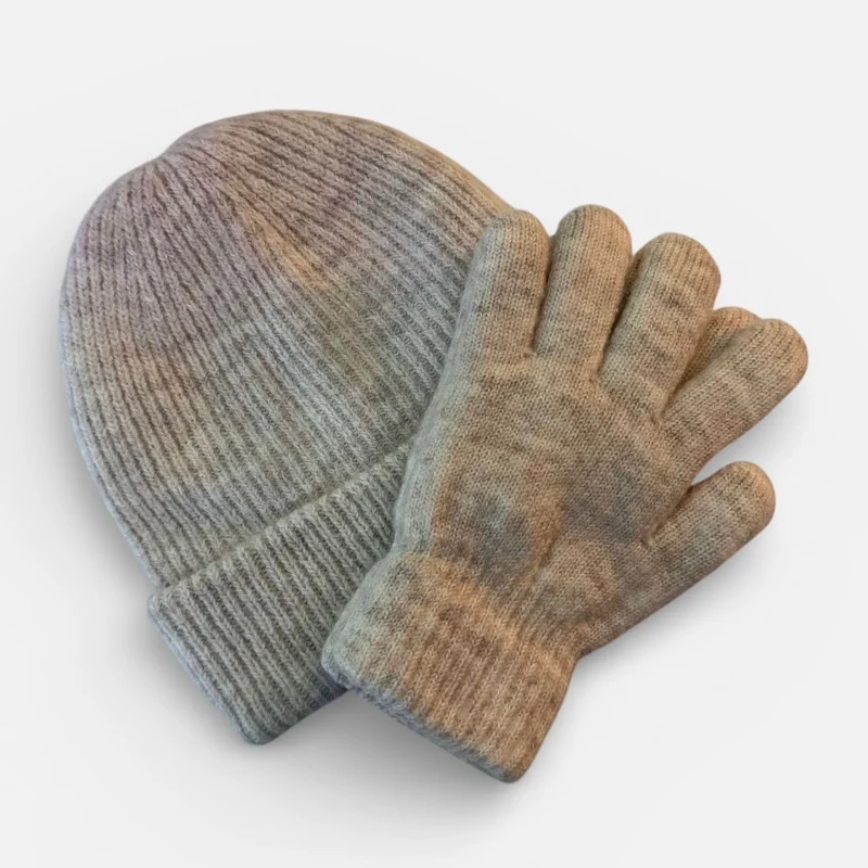 PREMIUM BLANKS - Soft Yarn Cuff Hat & Gloves set - Marl Natural