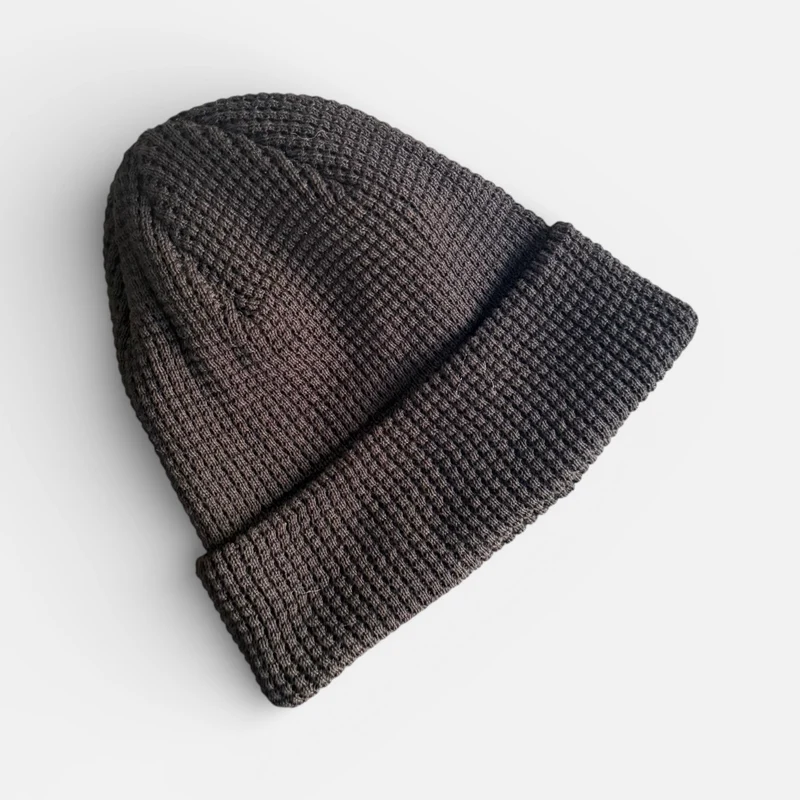 PREMIUM BLANKS - Organic Waffle Beanie Hat - Black