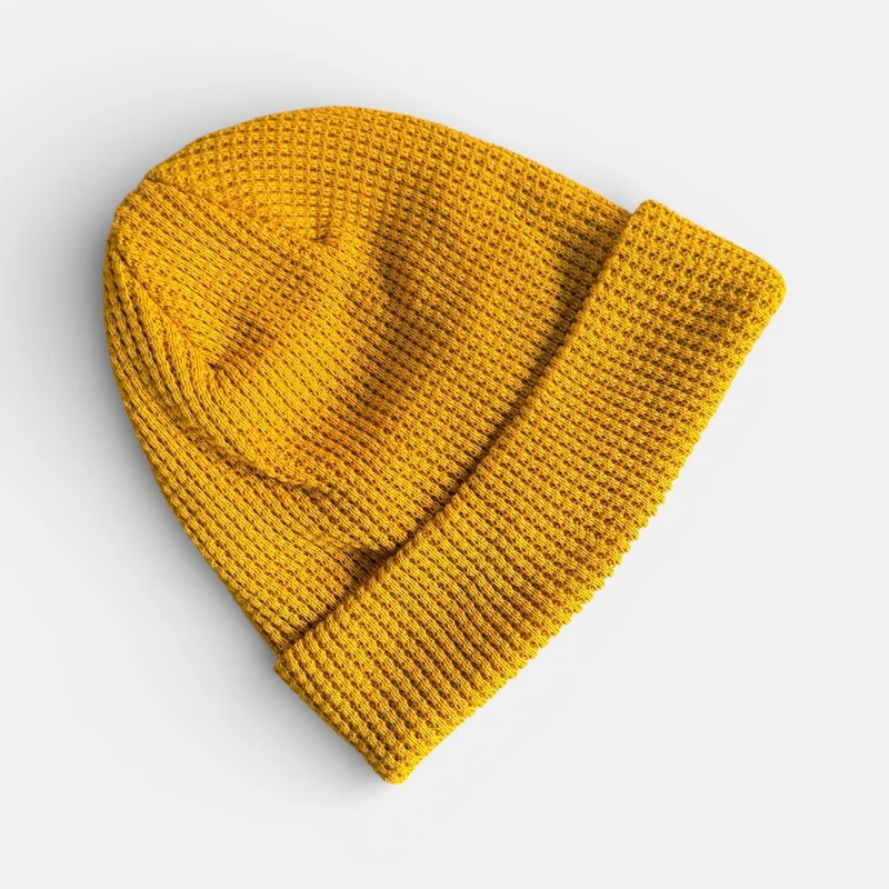 PREMIUM BLANKS - Organic Waffle Beanie Hat - Mustard