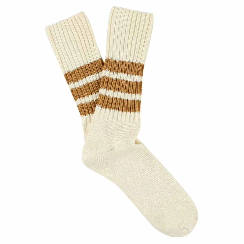 Escuyer Crew Stripes Socks 39-45 - Ecru / Mustard