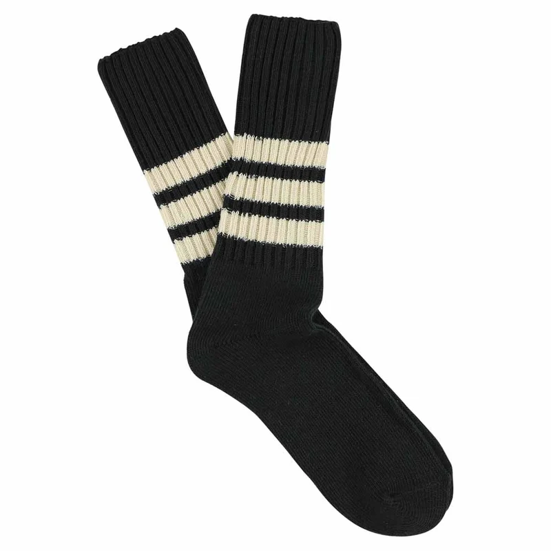 Escuyer Crew Stripes Socks 39-45 - Black / Ecru