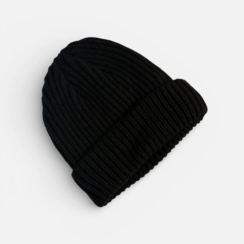 PREMIUM BLANKS - Micro Ribbed Beanie Hat - Black