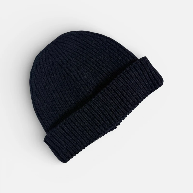 PREMIUM BLANKS - Ribbed Fisherman Beanie Hat - Navy