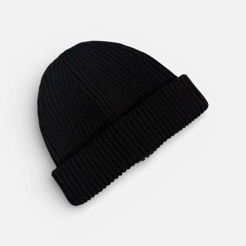 PREMIUM BLANKS - Ribbed Fisherman Beanie Hat - Black