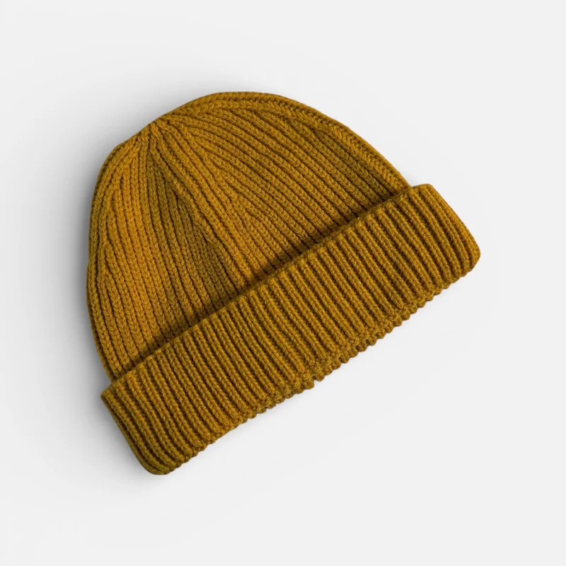 PREMIUM BLANKS - Ribbed Fisherman Beanie Hat - Mustard