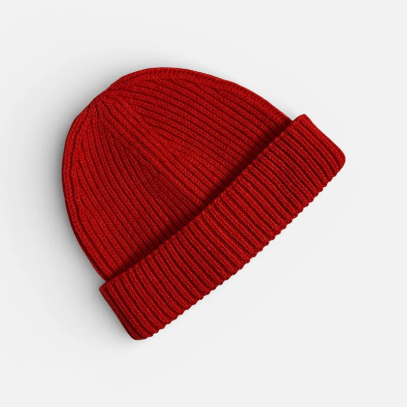 PREMIUM BLANKS - Ribbed Fisherman Beanie Hat - Red