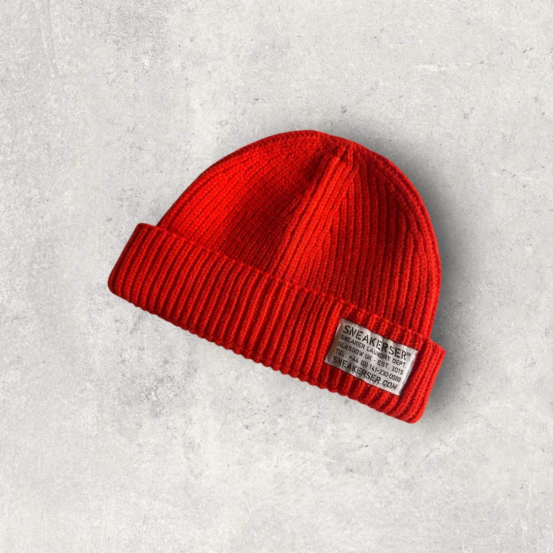 Sneakerser Ribbed Fisherman Beanie Hat - Flame Red