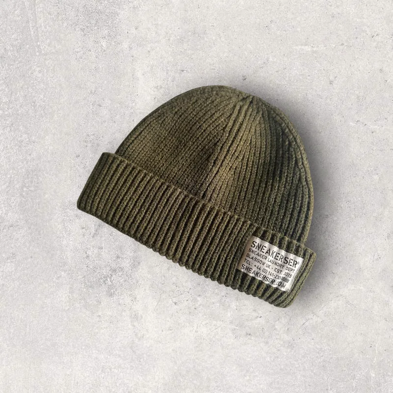 Sneakerser Ribbed Fisherman Beanie Hat - Military Green