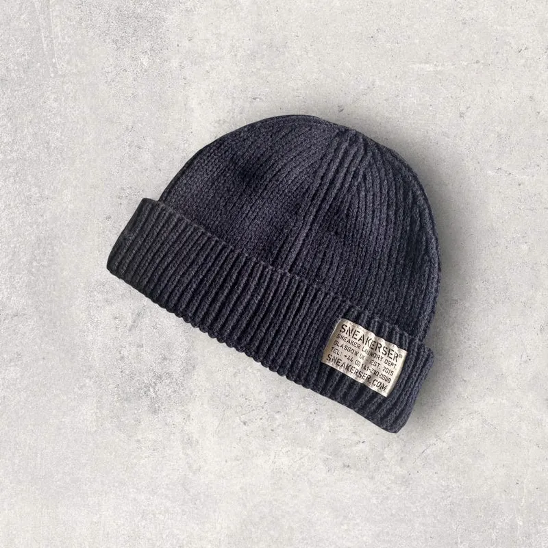 Sneakerser Ribbed Fisherman Beanie Hat - Navy Blue